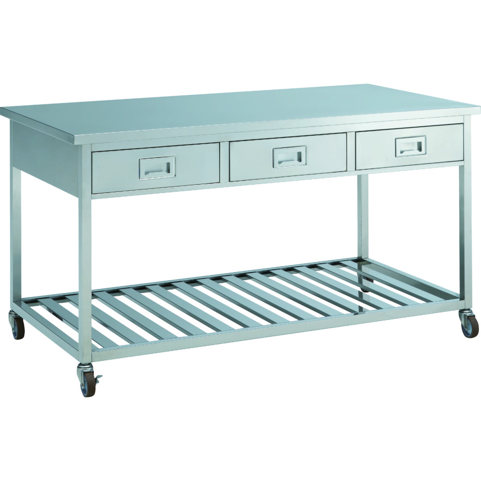 【作業台】ステンレス作業台 両面 キャスタータイプ 棚付 引出し付 600×900×850mm